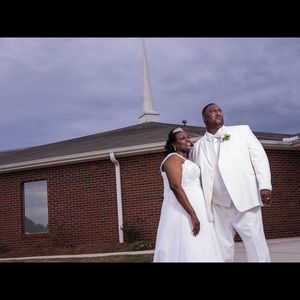 Satin A-line w/ chiffon split front overlay.